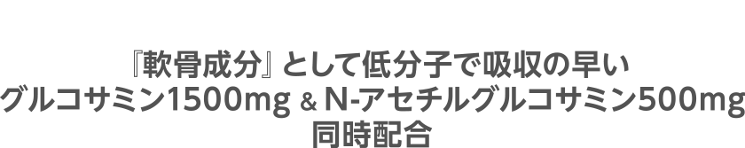 1『軟骨成分』として低分子で吸収の早いグルコサミン1500mg&N-アセチルグルコサミン500mg同時配合