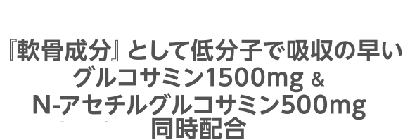 1『軟骨成分』として低分子で吸収の早いグルコサミン1500mg&N-アセチルグルコサミン500mg同時配合